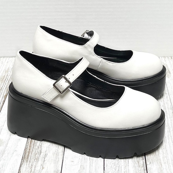 New White Platform Mary Jane Wedge Ballet Flats - Picture 5 of 7